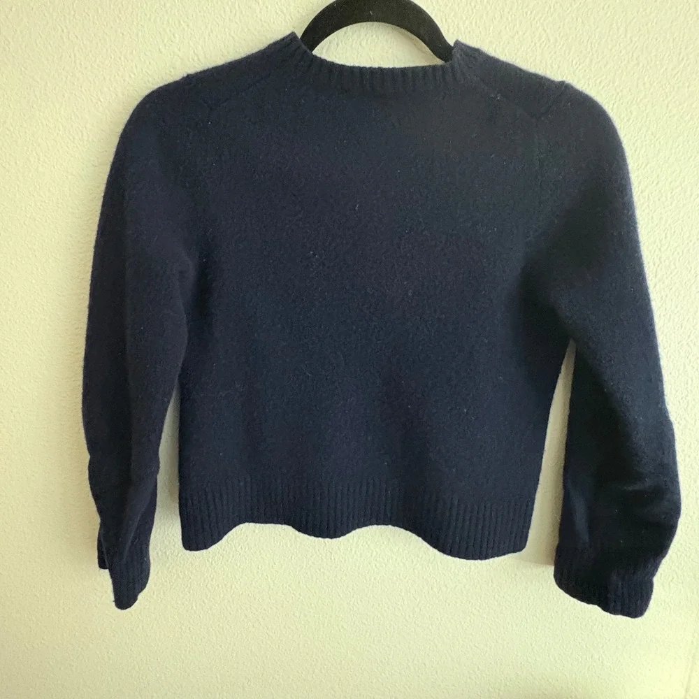 J.Crew Navy Blue 100% Lambswool Crewneck‎ Sweater Slim Fit Cropped Knit